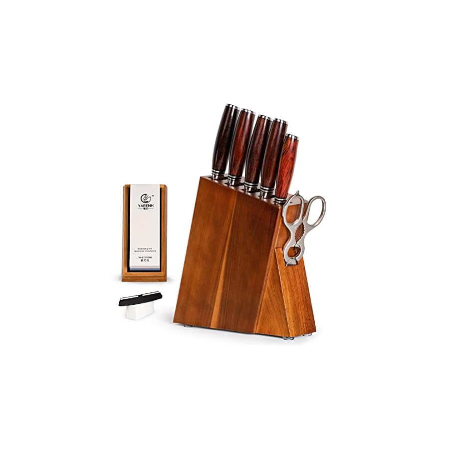 YARENH Kitchen Knife Set with Block, 8 Piece, Sharp Professional Chef Knife, 73 Layers Damascus High Carbon Stainless Steel, Full Tang Sandalwood Handle, Gift Box