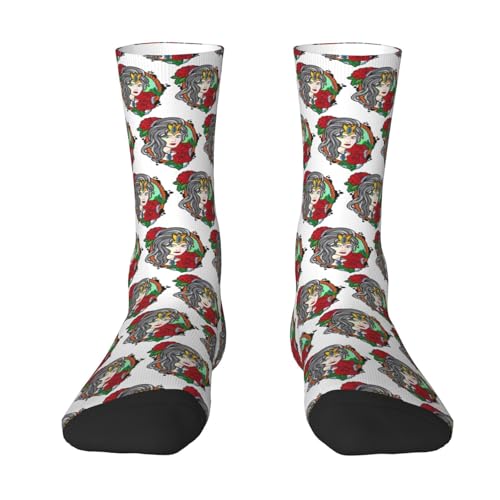 Roses and Girls Unisex socks Unique mid calf socks Outdoor casual sports sock White