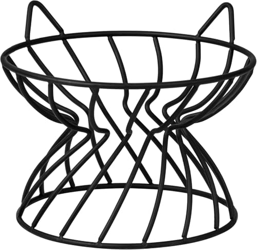 Metal Stand for Cat Dish - Raised Cat Bowl Holder with Anti Slip Sleeves - Black Iron - Elevated Anti Vomiting Backflow Prevention - 5.9 x 4.7 inches