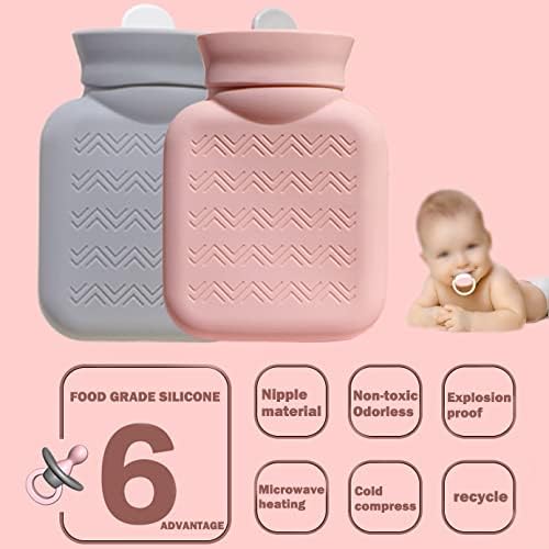 Latest Hot Water Bottle,Small Lovely and Reusable Hot Water Bottles with Cover Hand Warmers,Portable Removeable & Washable Knit Bottle Covers, Microwave Oven Heating Available (Grey)
