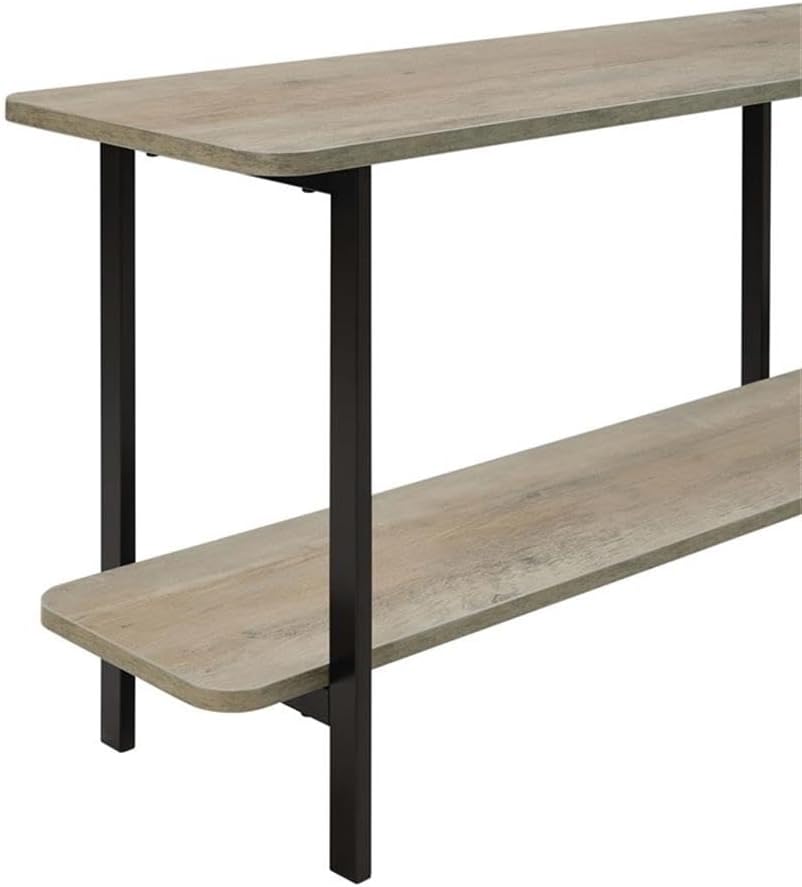 Pemberly Row Contemporary Side Table Console, 70.87 x 22.64 x 13.98 in, Engineered Wood Top, Gray/Black Finish, Two-Tier Design, Carbon Steel Legs, Living Room or Entryway Display and Storage