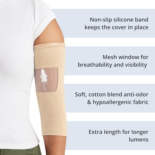 Image of Care+Wear - Long PICC Line Cover (Large, Dawn) - for Patients with PICC Lines - Upper or Lower Arm Coverage - Enhanced PICC Line Security - Comfortable Daily Wear, Convenient Mesh Window