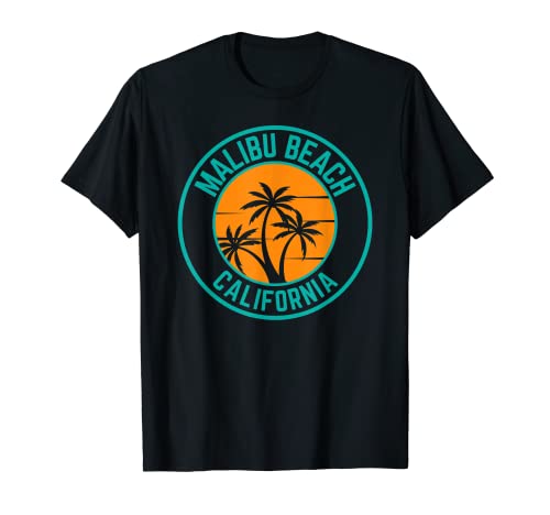 Malibu Beach California Sunset Retro Palmeras Camiseta