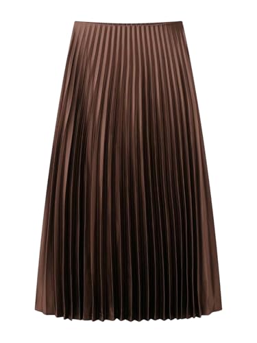 Floerns Women's Elegant Pleated Skirt Mid Waist Dressy Casual Shirring