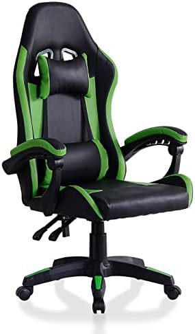 PU Leather Gaming Chair with Tilting Adjustment, Lumbar Support Cushion, Head Rest and Padded Seat Ergonomic Executive Office Chair High Back Sport Racing Computer Chair Swivel Chair Task Chair White