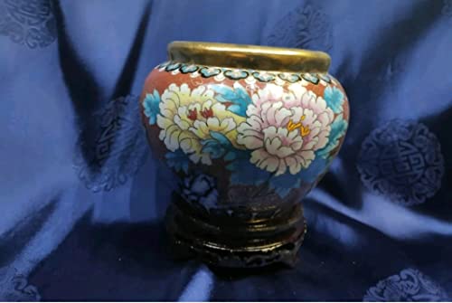 China Cloisonne hecho a mano decorado con colorido latón esmaltado jarrón decorativo con soporte, flores, florero, decoración 161612 cm A1-4