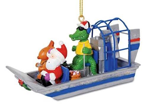 Alligator begeleide luchtboot met kerstman en rendier kerstvakantie ornament