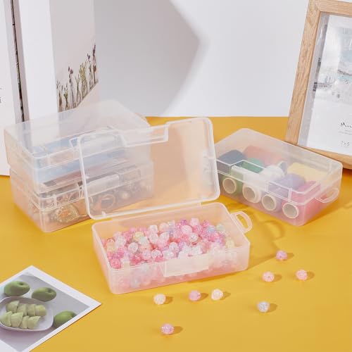 Image of BENECREAT 6Pcs Rectangle Plastic Container Box, 6.3x3.5x1.7Inch Small Clear Storage Organizer with Lids for Beads, Jewelry, Small Craft Accessories Office Supplies