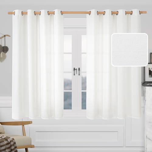 Image of LAMIT White Linen Curtains 54 Inch for Bedroom, Grommet Thick Linen Textured Sheer Curtains Light Filtering Privacy Window Drapes for Living Room, Set of 2 Panels, 52 x 54 Inch
