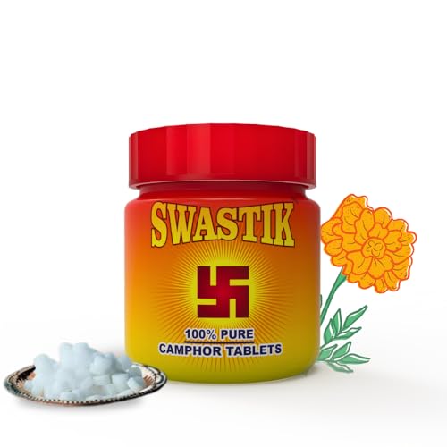 Image of Swastik 100% Pure Camphor Tablets Jar | for Pooja, Hawan & Fragrance | Multipurpose Use in Home, Office & Temple 50 Grams (Pack of 1)