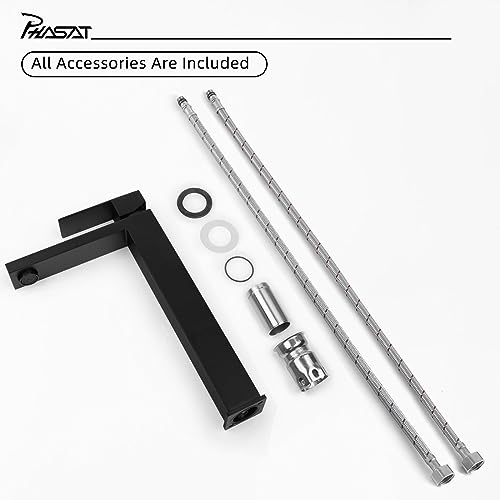 Miniatura 6 de Phasat Grifo Lavabo Alto, Moderno Grifo Lavabo Para Baño De Acero Inoxidable Grifo Mezclador Monomando Para Lavabo Negro Mate Ptmp05b