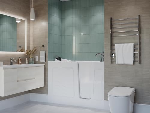 ANZZI Walk In Tub 53\'\' x 26\'\' Right Drain Bathtub in White with 15 Whirlpool Jets for Bubble Massage | Soaking Walk In with Waterfall Tub Filler Faucet and Handheld Shower Sprayer - AMZ5326RWD