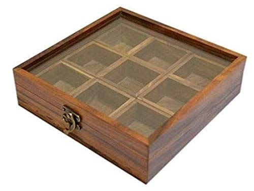 Bocaux à épices carrés en bois : rangement 9 récipients en verre