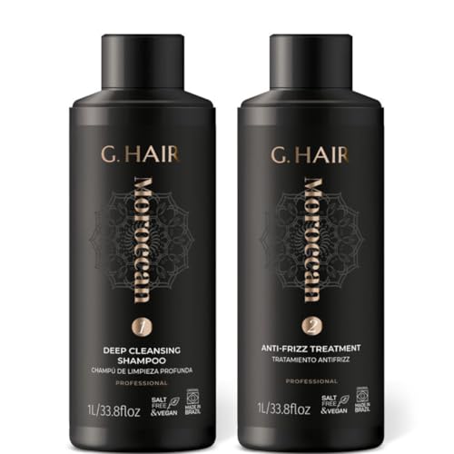 G.Hair Moroccan Smoothing Keratin Treatment Kit, Deep Cleansing Shampoo and Anti-Frizz Treatment, Professional, 33.8 fl oz, 2-Step System