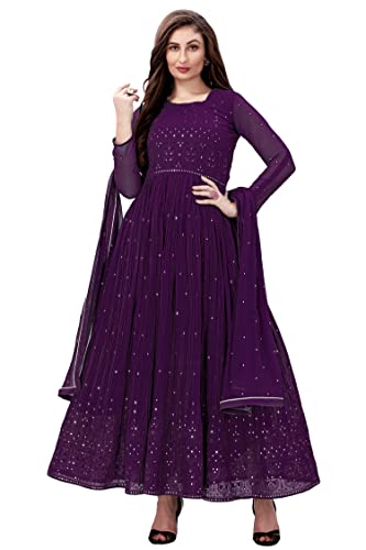 Image of TRENDMALLS Women's Georgette Embroidery Salwar Suit Anarkali Kurta Set with Dupatta