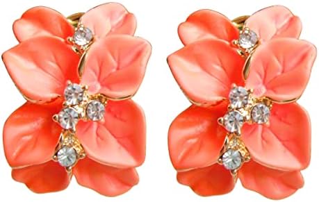 Navachi 18k Gold Plated Crystal Enamel Leaves Flower Omega Earrings