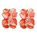 Navachi 18k Gold Plated Clear Crystal Orange Enamel Leaves Flower Omega Earrings
