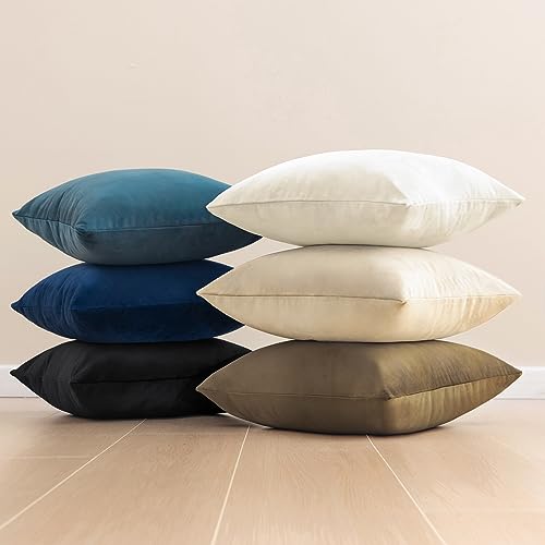 Phantoscope Pack of 2 Velvet Decorative Throw Pillow Covers Soft Solid Square Cushion Case for Couch Navy Blue 12 x 20 inches 30 x 50 cm