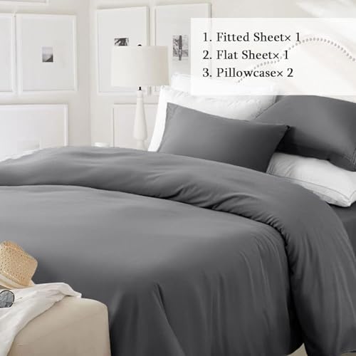 SONORO KATE Bed Sheet Set Super Soft Microfiber 1800 Thread Count Luxury Egyptian Sheets Fit 18-24 Inch Deep Pocket Mattress Wrinkle-4 Piece (Dark Grey, Full) - Thumbnail 2