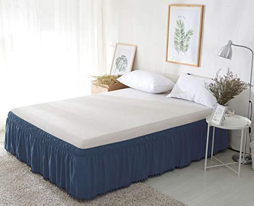 Elegant Comfort POM-POM-BedSkirt-Queen/King Navy Top-Knot Tassle Pompom Fringe Ruffle Skirt Around Style Elastic Bed Wrap-Wrinkle Resistant 16" Drop - Image 3