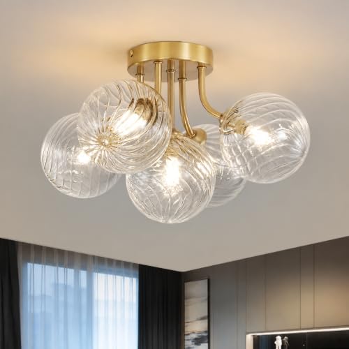 FLIOPIO 5-Light Glass Semi Flush Mount Mid Century Chandelier