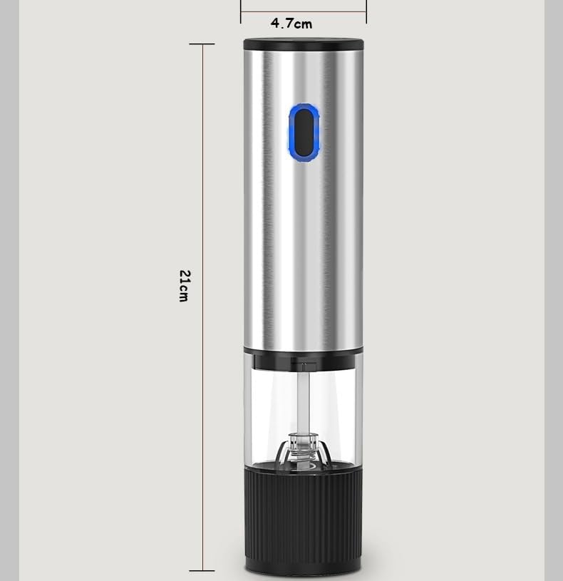 Image of Electric Salt and Pepper Grinder Stainless Steel Pepper Mill with Light Push Button One-Hand Operation Adjustable Coarseness (Silver)