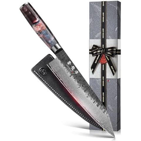 8.27 Inch Japanese Kiritsuke Chef Knife with VG10 Core, Professional 67-Layer Hand-Forged Damascus Knife with Ergonomic Handle, Leather Sheath and Elegant Gift Box – Perfect Gifts for Women Men Cover