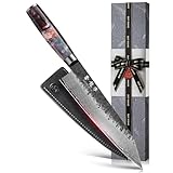 8.27 Inch Japanese Kiritsuke Chef Knife with VG10 Core, Professional 67-Layer Hand-Forged Damascus Knife with Ergonomic Handle, Leather Sheath and Elegant Gift Box – Perfect Gifts for Women and Men