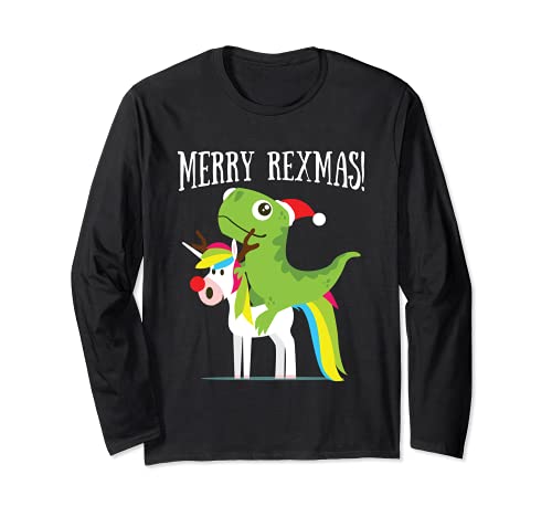 Merry Rexmas Santa T-Rex Dinosaur Equitazione Renna Unicorno Maglia a Manica