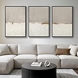 Large Framed Beige Neutral Abstract Wall Art for Living Room, 3 Piece Modern Canvas Prints Paintings Artwork for Walls, Minimalist Abstract Horizon Pictures for Hallway, Office Wall Decor 24x36 In
