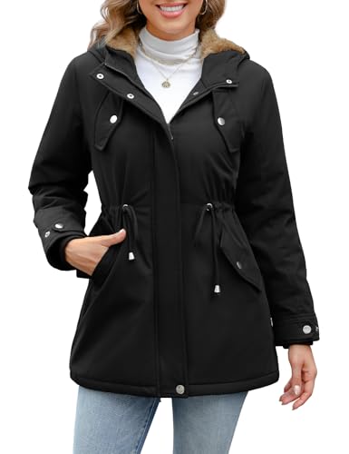 Vancavoo Winterjacke Damen Jacke Winter Warm Winterparka Gefüttert Mantel Parka Lang Wintermantel Elegant Wasserabweisend Outdoor,Schwarz,M