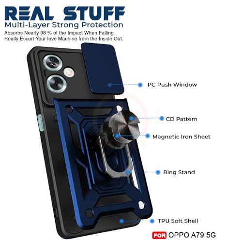 Image of Armor Bumper Back Cover Case for Oppo A79 5G Rotating Camera Cover, Ring Holder & Kickstand | Heavy Duty & 360 Degree Protection Oppo A79 5G Back Cover (Blue)