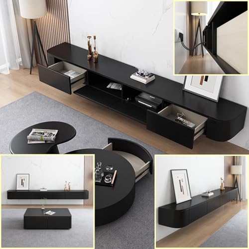 XDXINY TV-Hängeschrank aus Massivholz, für Wohnzimmer, Zuhause, Couchtisch, TV-Schrank, 140, 160, 180, 200, 220, 240 cm, mehrere Größen verfügbar (schwarz, 140 x 20 x 24 cm)