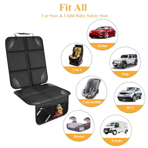 Gowhalle Car Seat Protector, Non-Slip Rubber Padded Backing Seat Protector for Child Seats, Waterproof Thickest Padding Car Seat Protector Under Baby Seat - No Imprint (Black-Thicker)