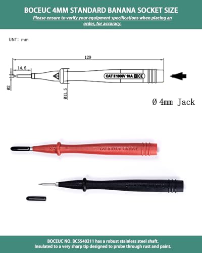 Image of Industrial Test Probes, Multimeter Probes Set 1000V Voltage, 10A Current for Fluke Test Leads