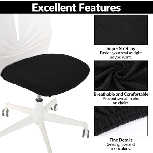 TIESOME 2 Stücke Dehnbarer Bürostuhlbezug,40-60cm Stuhlbezug Sitzfläche Abnehmbar Waschbar Hochelastischer Elasthan Anti-Staub Stuhl Slip Cover Kissenbezug für Büro Restaurant Hochzeit (Schwarz)