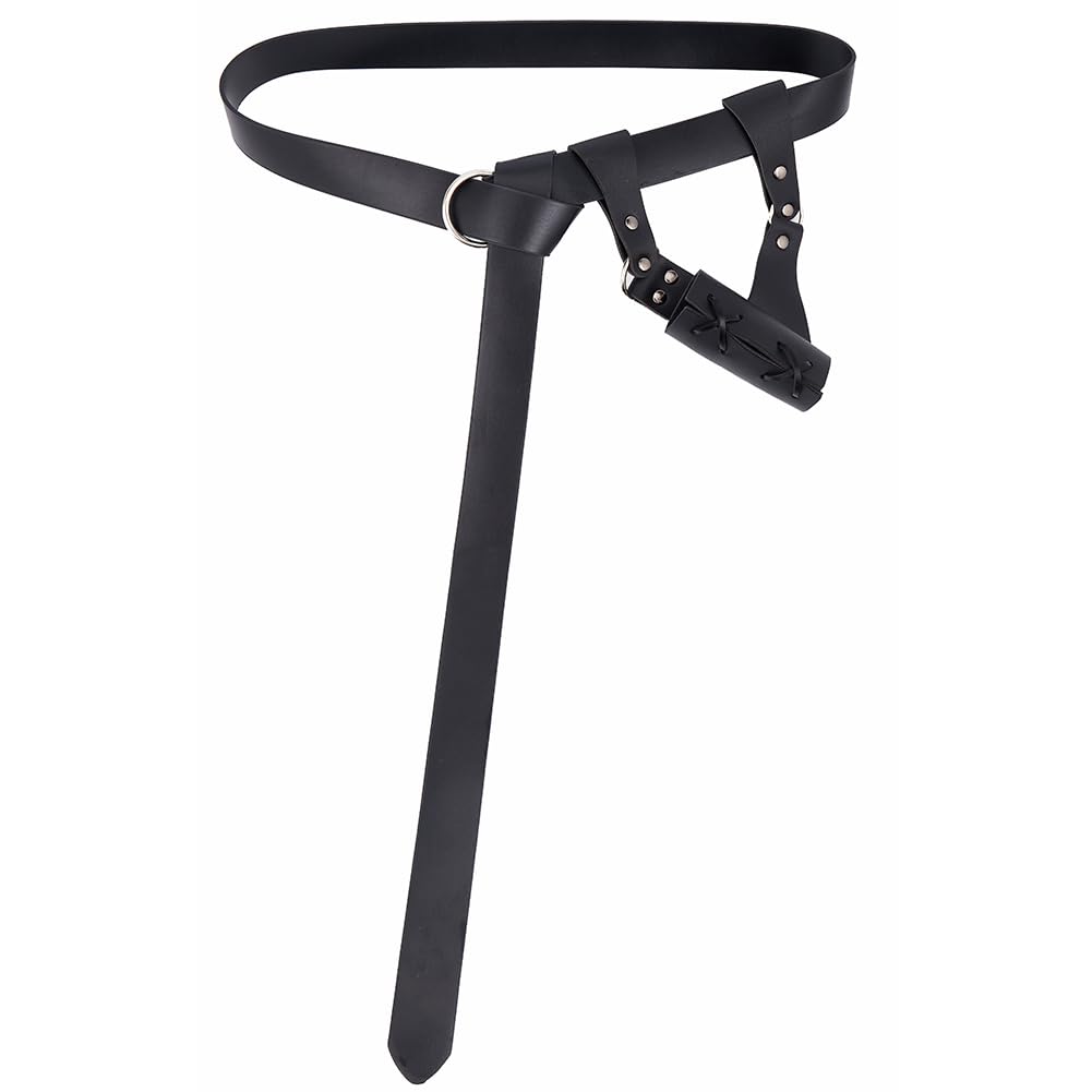 GORGECRAFT Sword Belt Holder Black PU Leather Medieval Retro Adjustable Waist Dagger Protective Cover Case Shoulder Back Buckle Sheath Holster for Cosplay Costume Sword Frog Adult Men