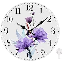 Ansouyi Round Wall Clock Battery Operated Clocks Wallclock 10 Inch,X-Ray Purple Roses Flowers and Leaves Silent Non Ticking Wall Clock for Living Room,Kitchen,Home,Bathroom,Bedroom,Office or School