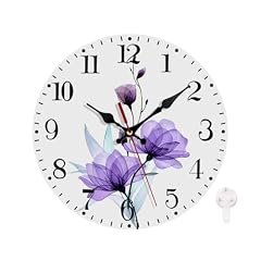 Ansouyi Round Wall Clock Battery Operated Clocks Wallclock 10 Inch,X Ray Purple Roses Flowers and