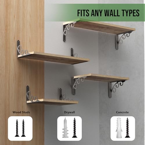 IARTOPS L Shelf Brackets for 5.5" 6" 7" Board, Floating Shelf Bracket Heavy Duty Metal Shelving Brackets for Shelves, Decorative Iron Rustic Wall Brackets for DIY Floating Shelf, 6 Pack Black by IARTOPS - Image 5