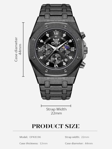 Image of OPK Men Analog Automatic Watches Waterproof Multifunction Chronograph Diamond Moon Phase Luminous Stainless Steel Band Wrist Watches