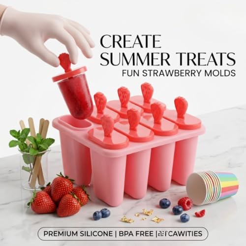 Image of BPA Free Ice Lolly and Kulfi Maker Set of 8 Reusable Popsicle Moulds Food Grade Plastic Ice Cream Popsicle Maker for Home Kitchen Multicolor (Coral Pink)