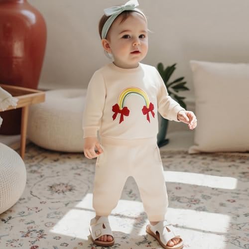 Infant Baby Girls Clothes Toddler Long Sleeve Crewneck Bowknot Sweatshirts Jogger Pants 2Pcs Fall Winter Outfits - Image 3