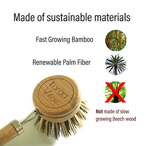 Image of 6 pcs Wooden Dish Brush Replacement Heads Made of Renewable Bamboo Wood and Natural Bristle Fiber, Durable, Long Lasting (Palm /Coconut Fiber Bristles)