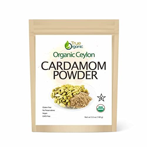 True Organic Cardamom Powder 3.5 Oz - Certified Organic, USDA & Kosher Certified, Pure Ceylon Premium Quality