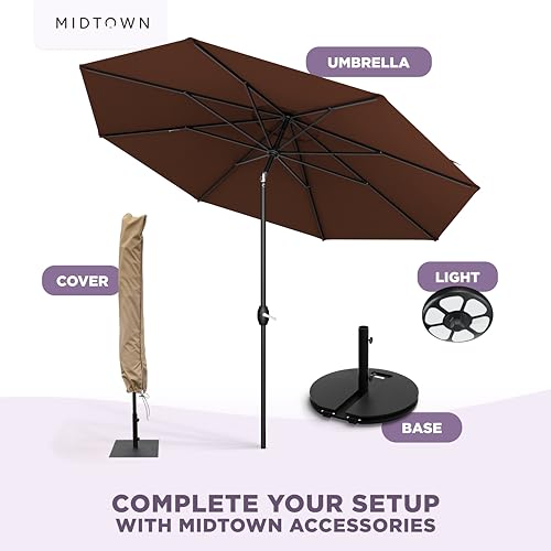 Image of Midtown Umbrellas - The Lean 10 Ft Patio Umbrella with 10-Year-No-Fade Acrylast Acrylic Fabric, Auto-Tilt and 8 Reinforced Ribs for Deck, Pool, Garden, Hotel & Cafes - Cedar Wood Canopy, Black Pole