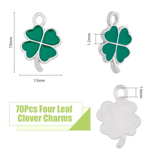 DICOSMETIC 70pcs Four Leaf Clover Charms Enamel Alloy Charms Small Shamrock Charms Green Lucky Charms St. Patrick's Day Charm for Jewelry Making DIY Crafts Hole: 1.6mm - Image 2