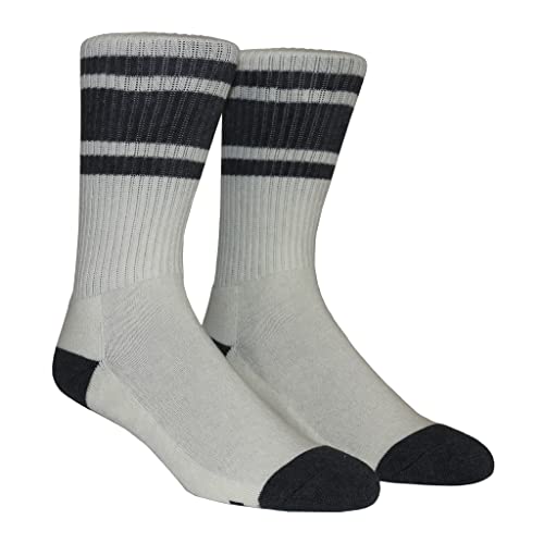 3 Stripe Premium Crew Socks, Charcoal Gray and Ivory White