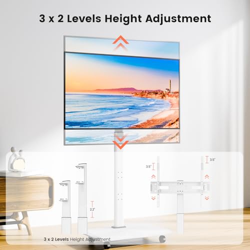 Image of Mobile TV Cart Rolling TV Stand for 26-70 inch Screens, Mobile TV Cart Holds up to 88lbs, 25 Swivel with 6 Levels of Height Adjustment for Optimal Viewing, TV Stands for Office,Room, Outdoor,Corner