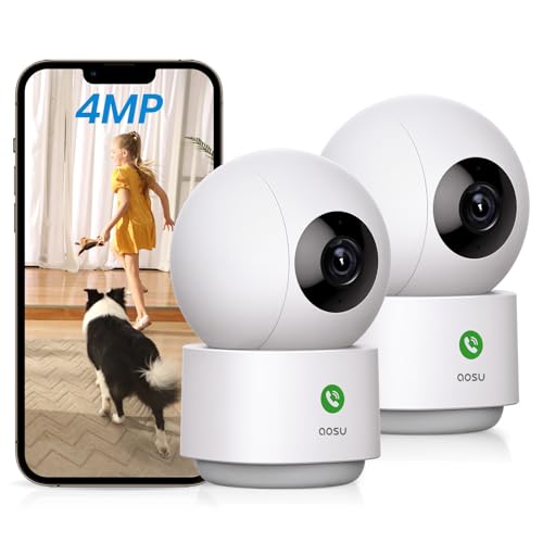 AOSU 4MP Security Camera Indoor – 2.5K Baby Monitor Pet Camera 360° for Home Security with 5/2.4 GHz Wi-Fi Router, One-Touch Call, Smart Motion Tracking (2 Pack)